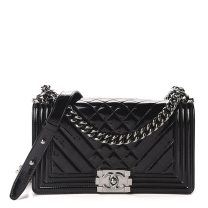 Chanel Patent Chevron Quilted Medium Boy Flap Black 1 of 11