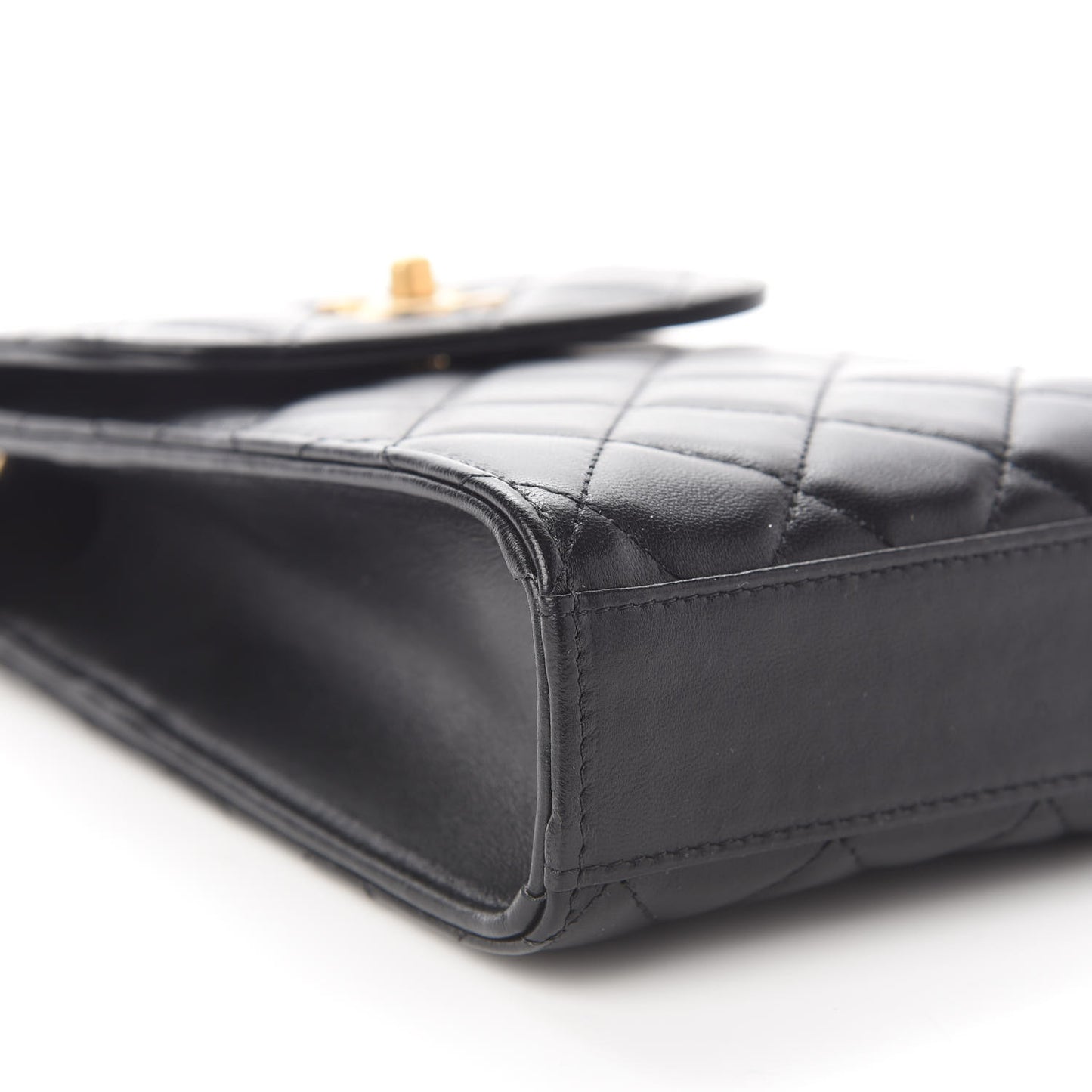 Lambskin Quilted Pearl Crown Phone Holder Black