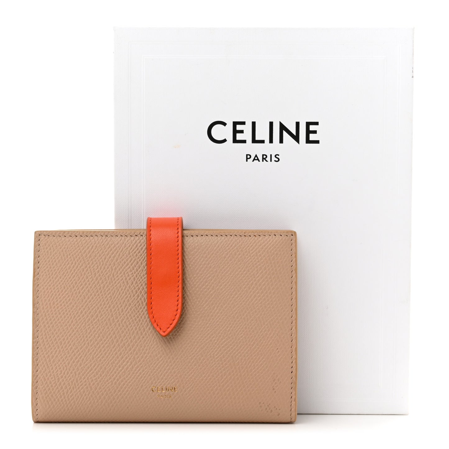 Grained Calfskin Medium Multifunction Strap Wallet Shell Pop Orange