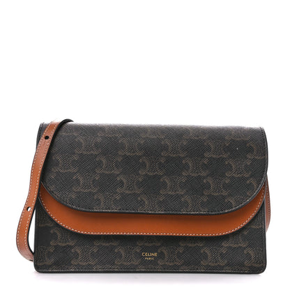 Celine Triomphe Canvas Lambskin Wallet On Strap Tan 1 of 14