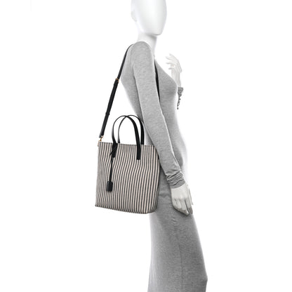Saint Laurent Canvas Striped Toy Shopping Tote Grey Black 2 of 12