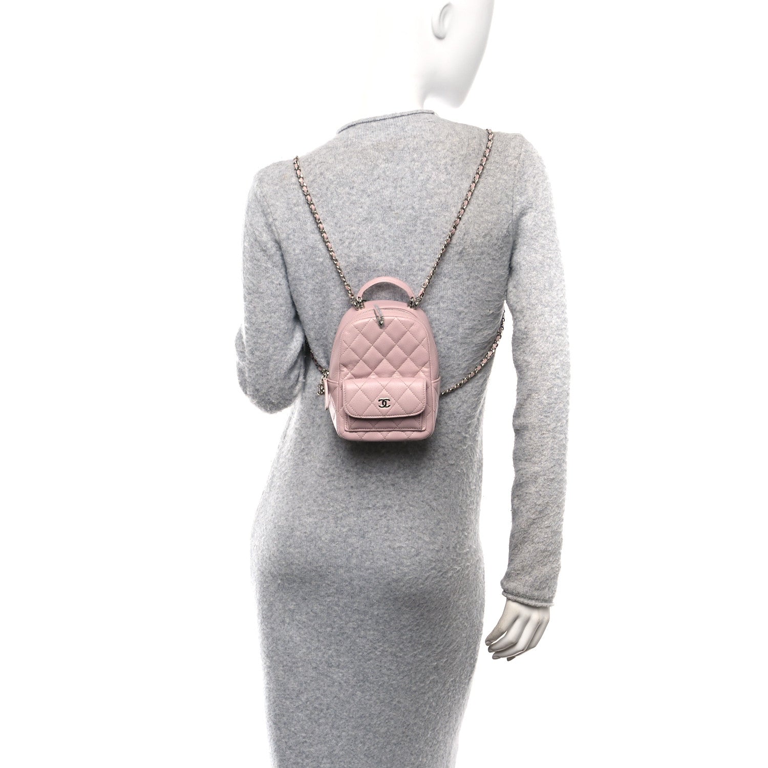 Chanel Caviar Quilted CC Mini Classic Backpack Light Pink 2 of 10