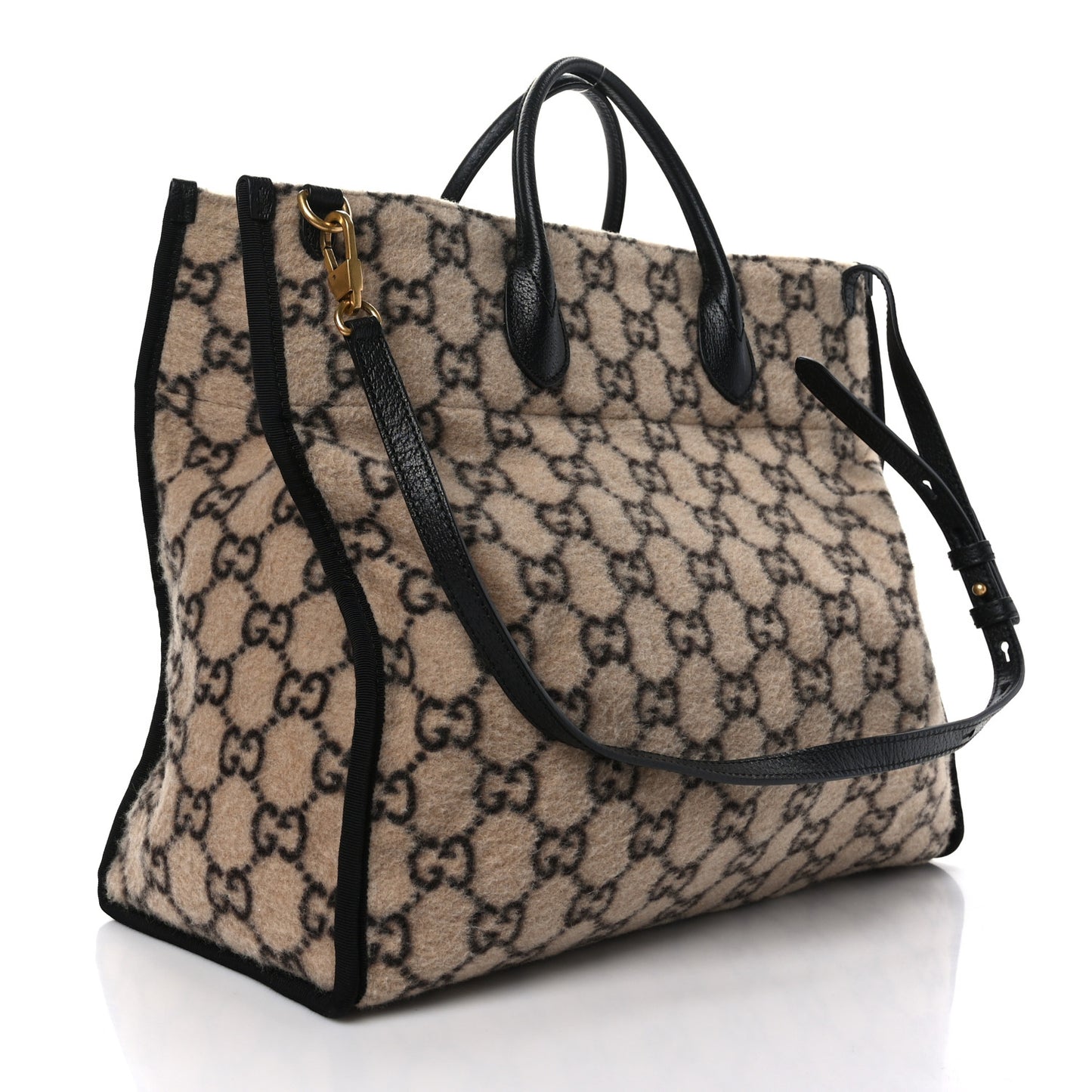 Covered Wool GG Monogram Large Tote Bag Beige Ebony