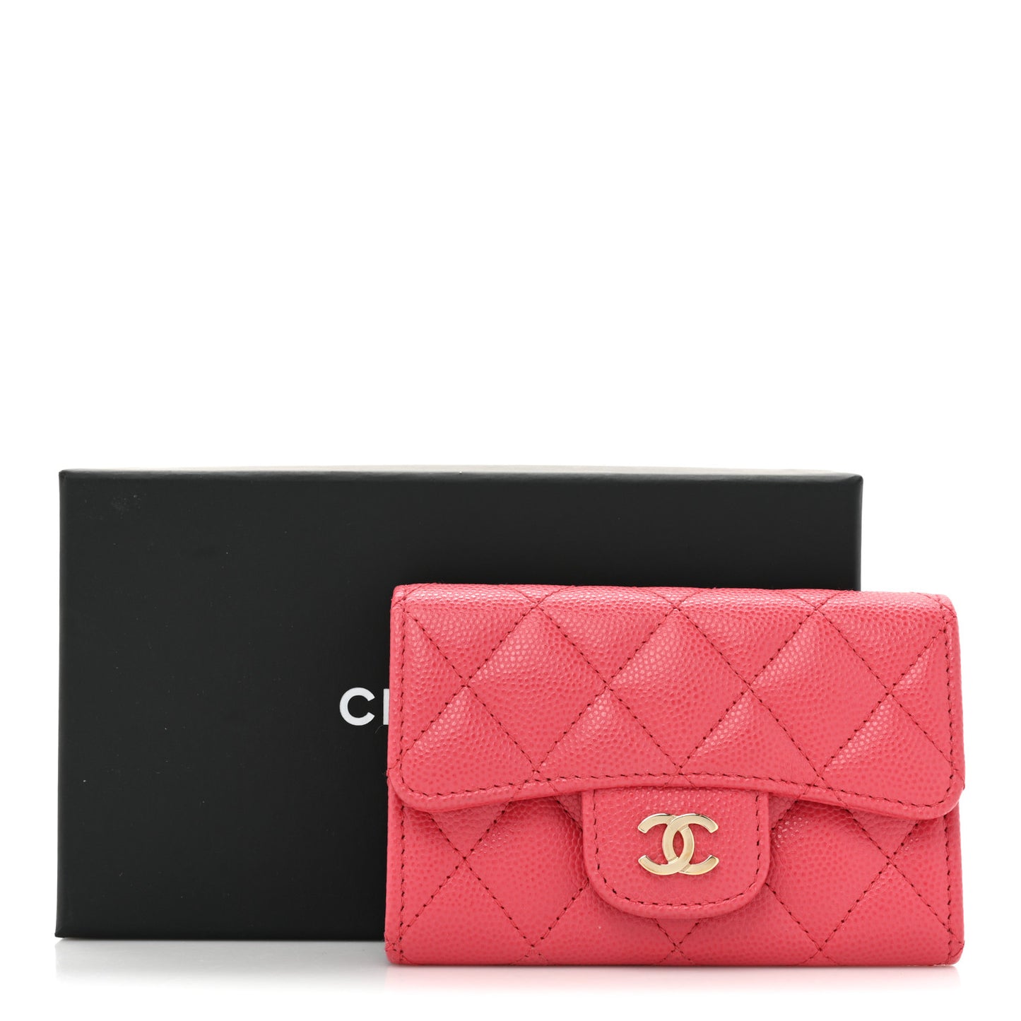 Caviar Quilted Flap Card Holder Pink