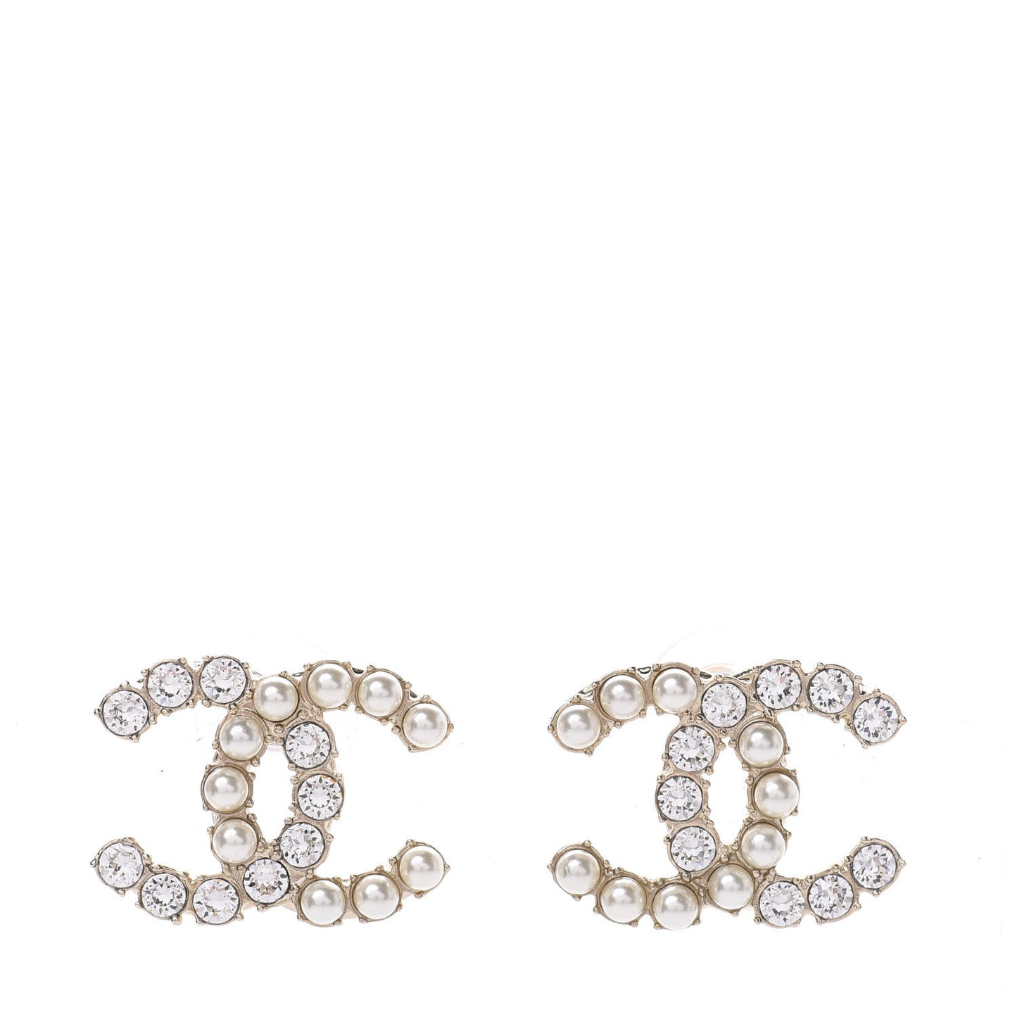 Crystal Pearl CC Dazzling Domino Earrings Gold