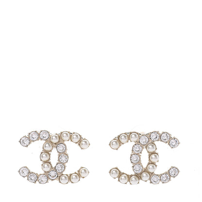 Chanel Crystal Pearl CC Dazzling Domino Earrings Gold 1 of 5