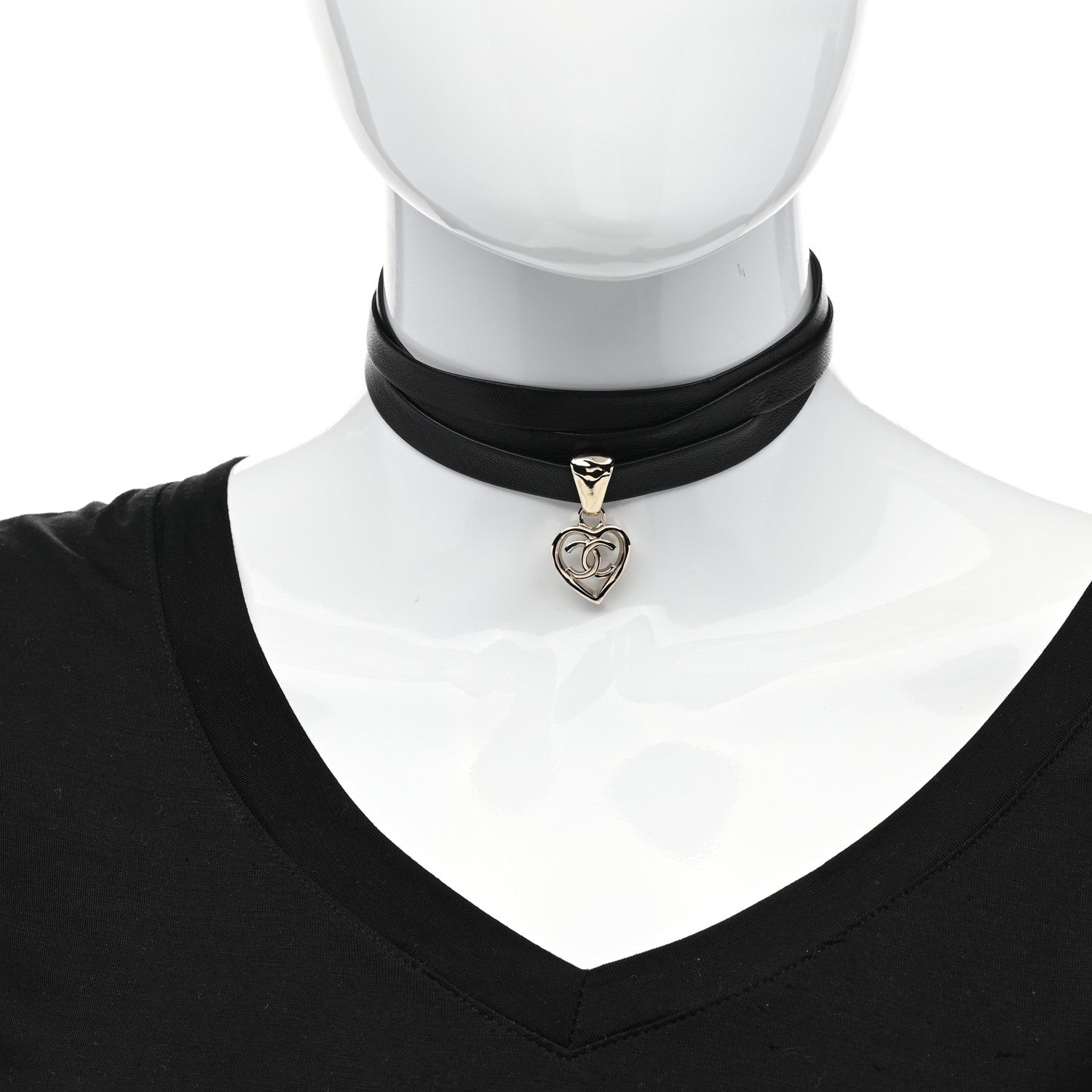 Chanel Lambskin CC Heart Choker Necklace Black 2 of 4