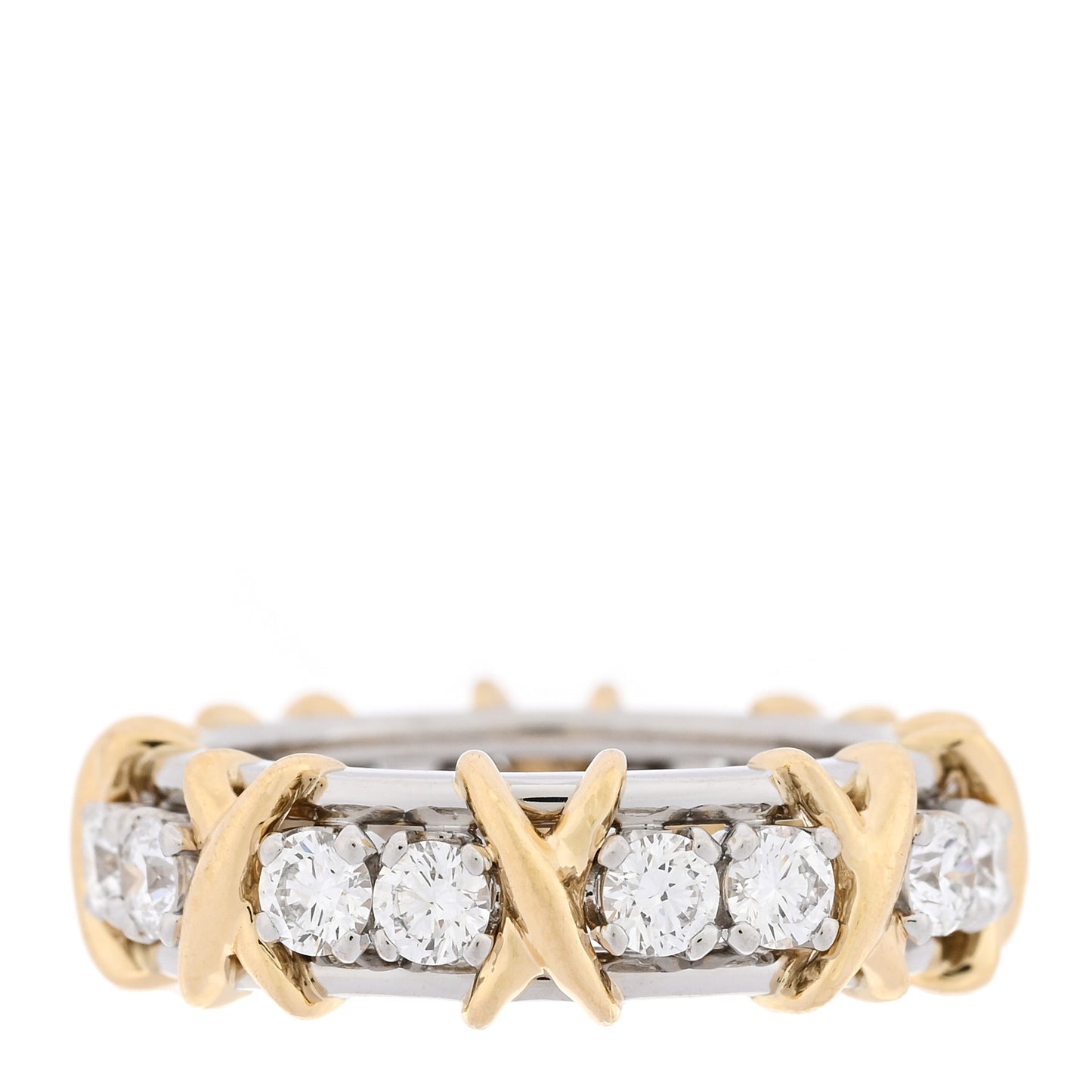 18K Yellow Gold Platinum Diamond Schlumberger Sixteen Stone Ring 48 4.5