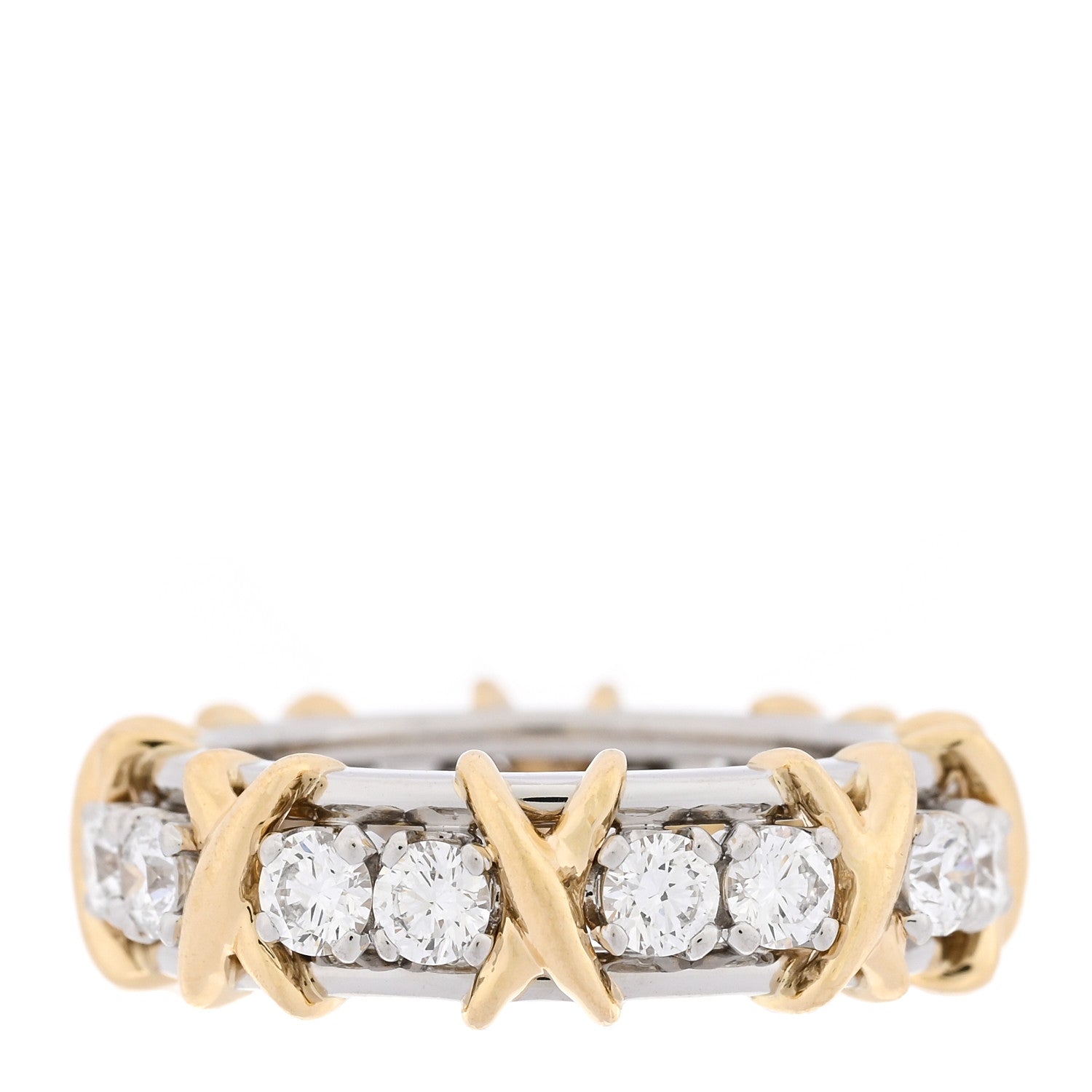 Tiffany 18K Yellow Gold Platinum Diamond Schlumberger Sixteen Stone Ring 48 4.5 3 of 8