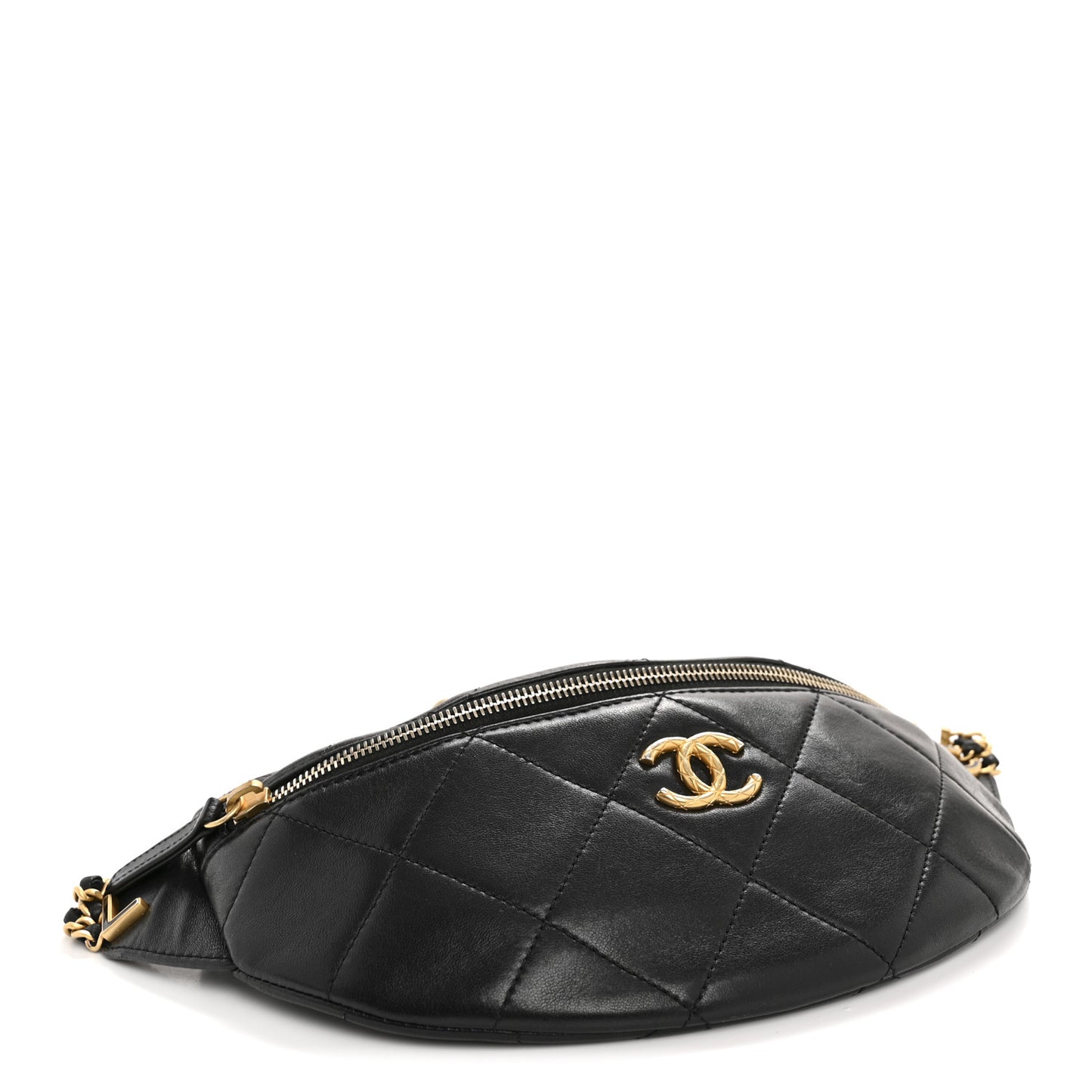 Lambskin Enamel Quilted Waist Bag Black