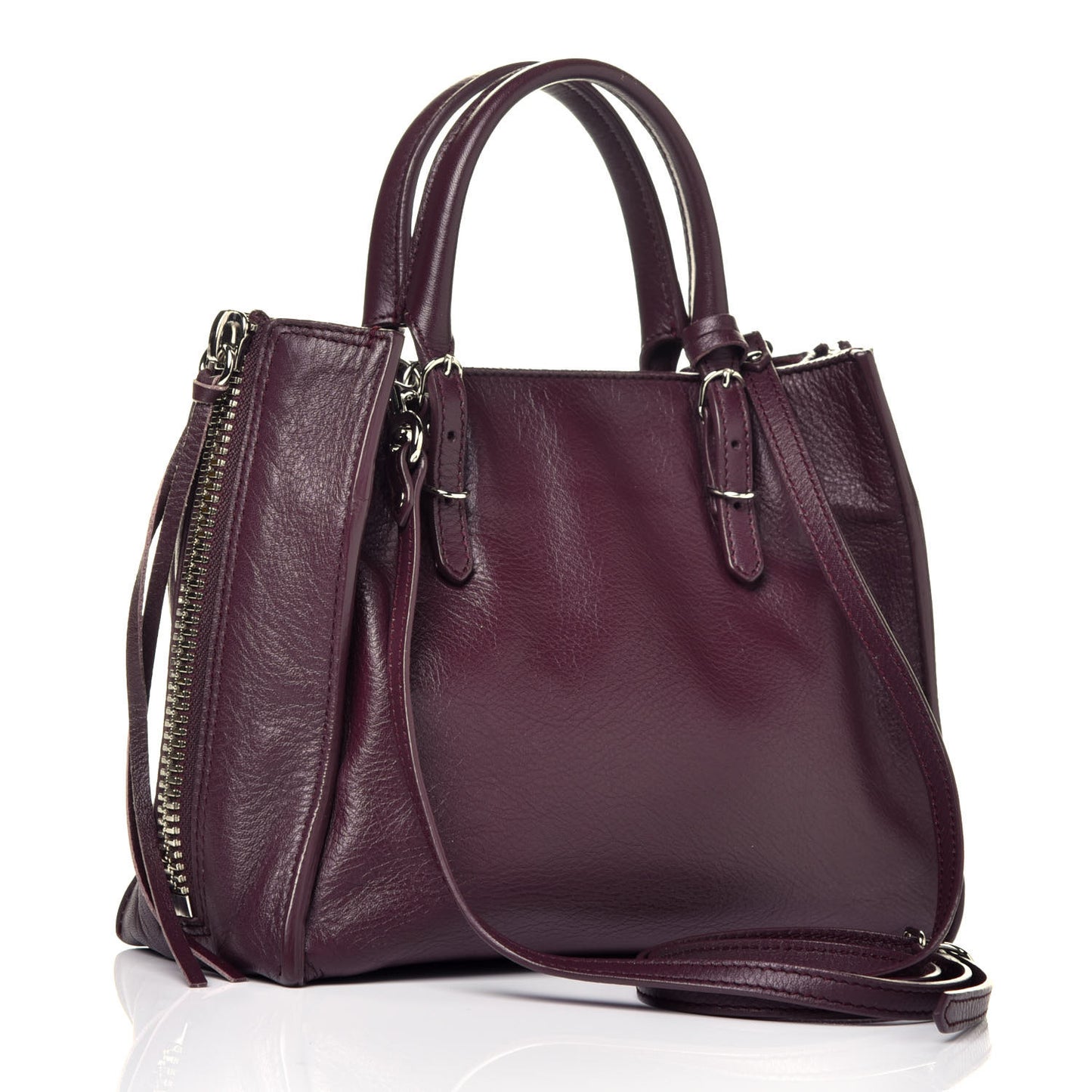 Calfskin Papier Mini A4 Zip Around Tote Rouge Aubergine