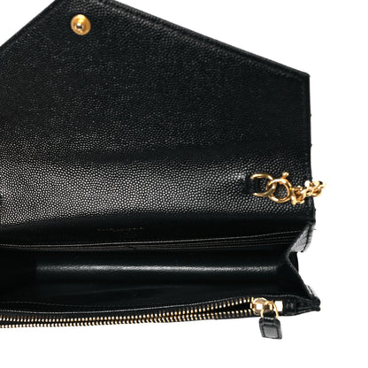 Saint Laurent Grain De Poudre Matelasse Chevron Monogram Envelope Chain Wallet Black 3 of 8