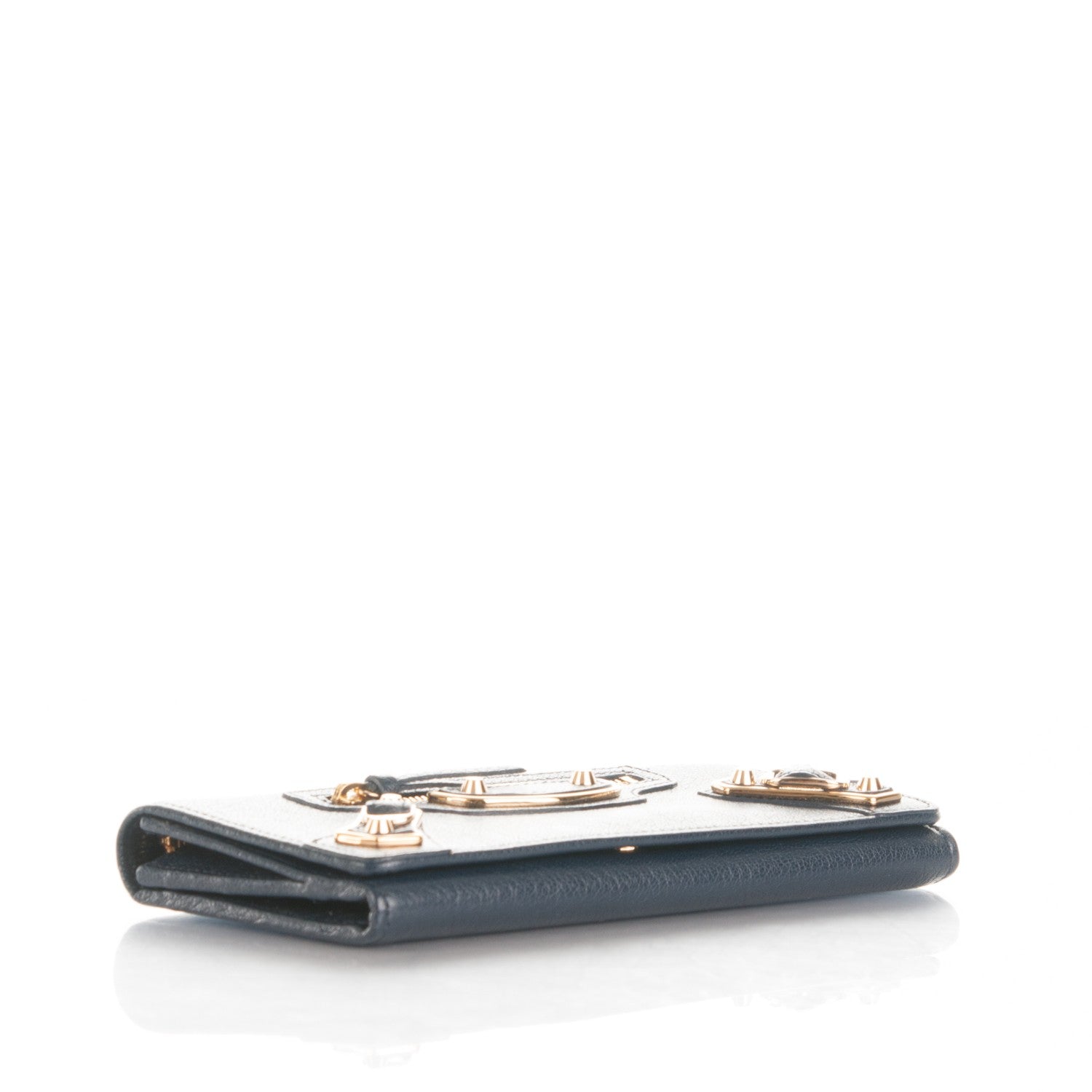 Balenciaga Chevre Gold Metallic Edge Hardware Money Wallet Bleu Nuit 4 of 7