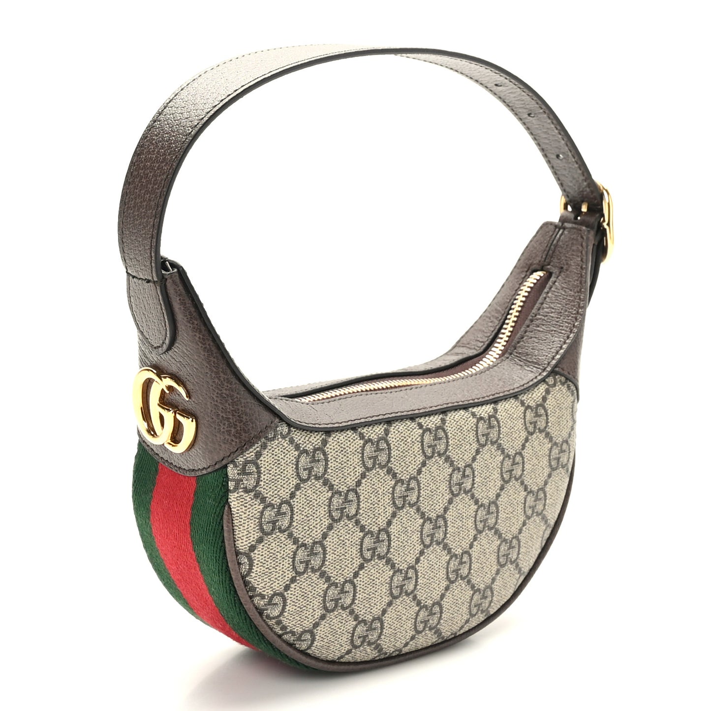 GG Supreme Monogram Textured Calfskin Web Mini Ophidia Half Moon Hobo Beige Ebony New Acero