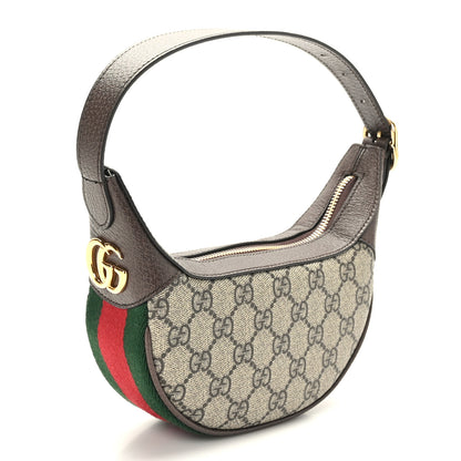 Gucci GG Supreme Monogram Textured Calfskin Web Mini Ophidia Half Moon Hobo Beige Ebony New Acero 3 of 9