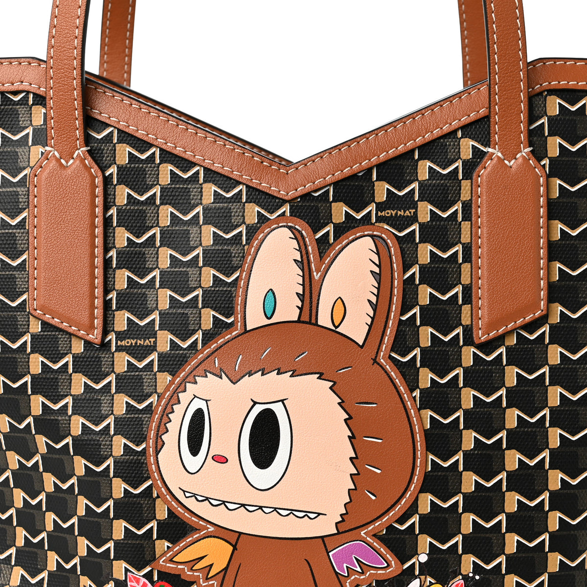 Moynat X KASING LUNG Calfskin Canvas M Labubu Tote PM Brown 6 of 9