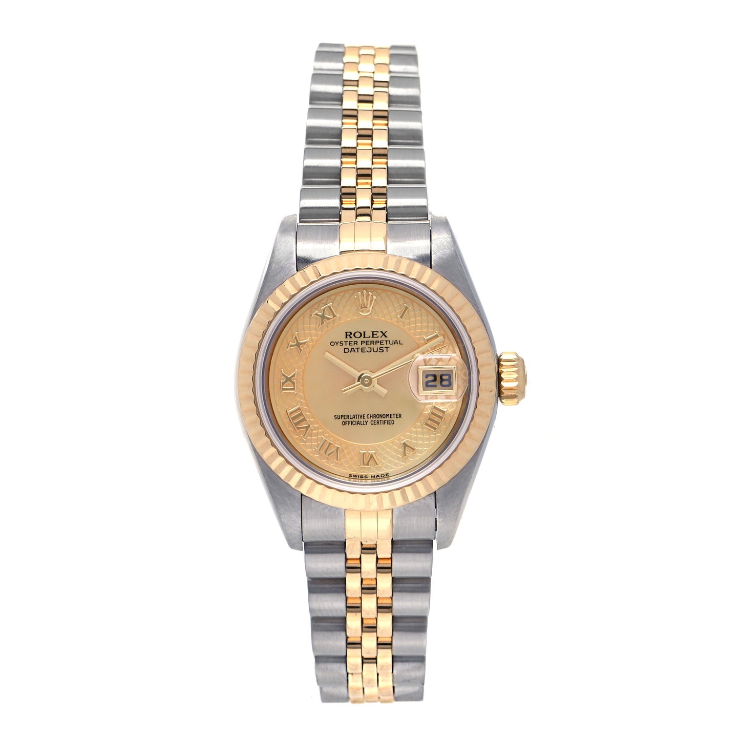 Stainless Steel 18K Yellow Gold Mother of Pearl 26mm Oyster Perpetual Datejust Watch Champagne 79173