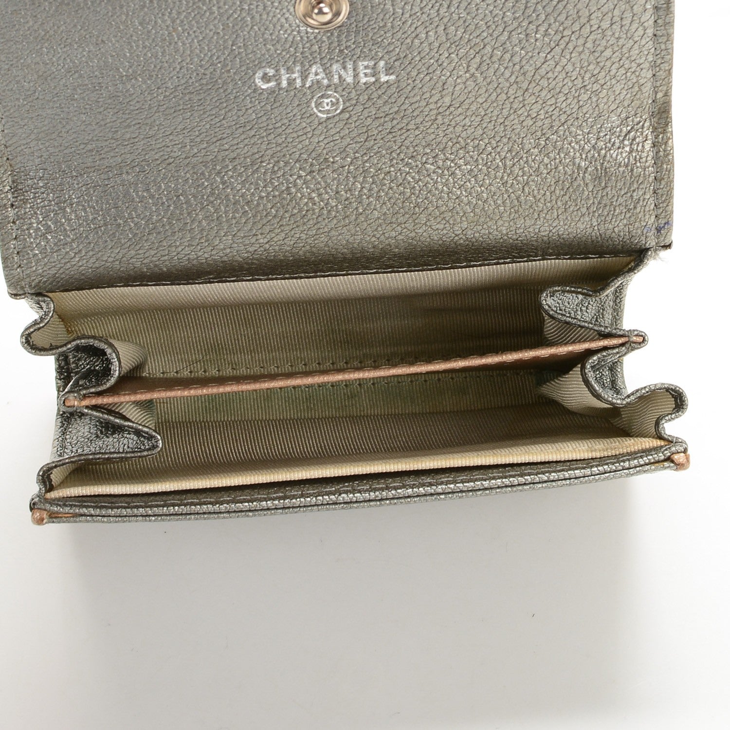 Chanel Metallic Calfskin Diamond Stitched Card Holder Wallet Silver Gold 5 of 8