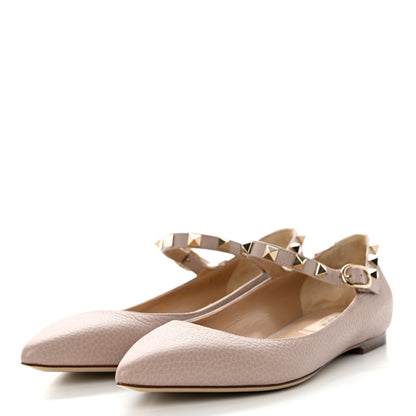 Valentino Garavani Pebbled Calfskin Rockstud Ballerina Flats 37.5 Poudre 3 of 8