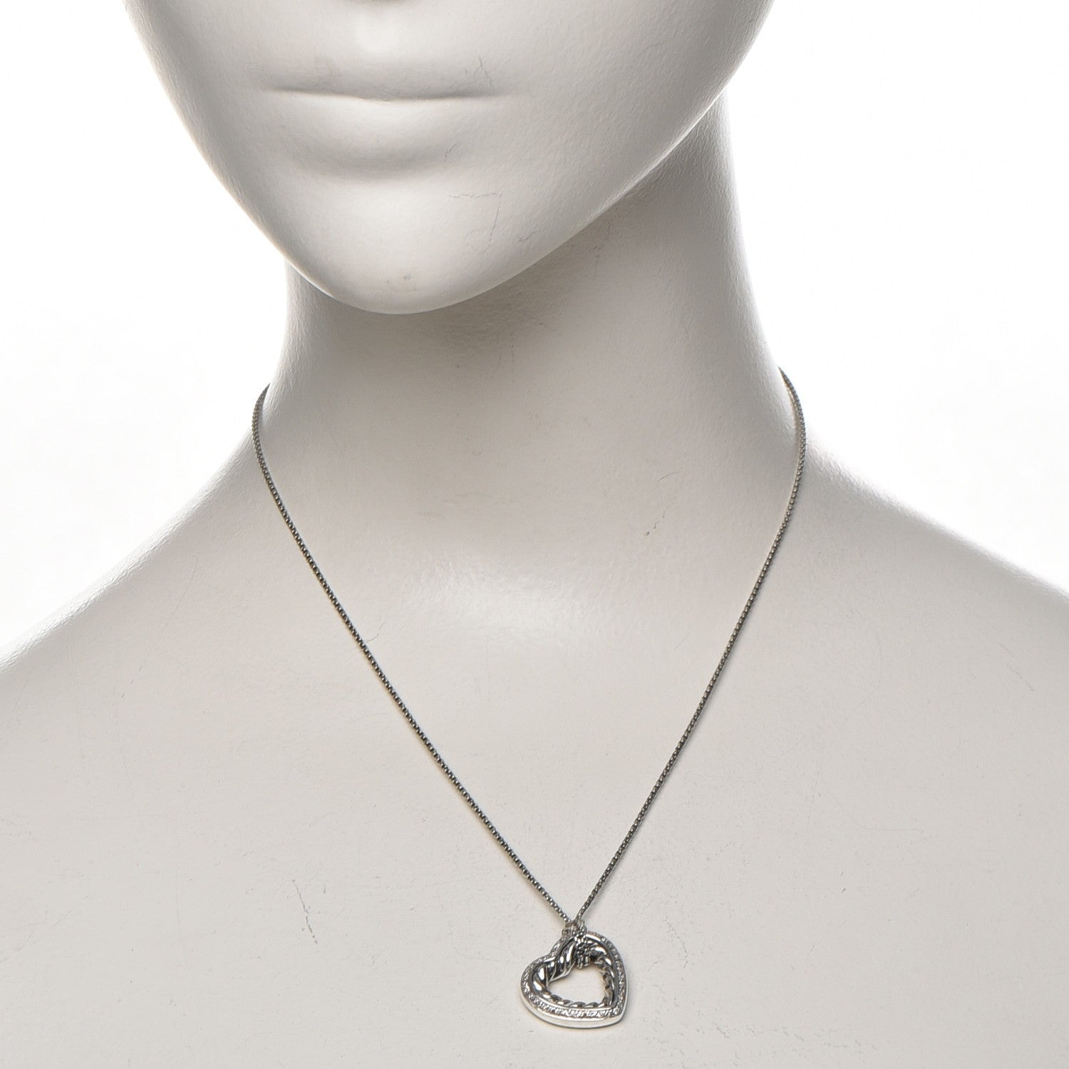David Yurman Sterling Silver Diamond Open Heart Cable Necklace 2 of 7