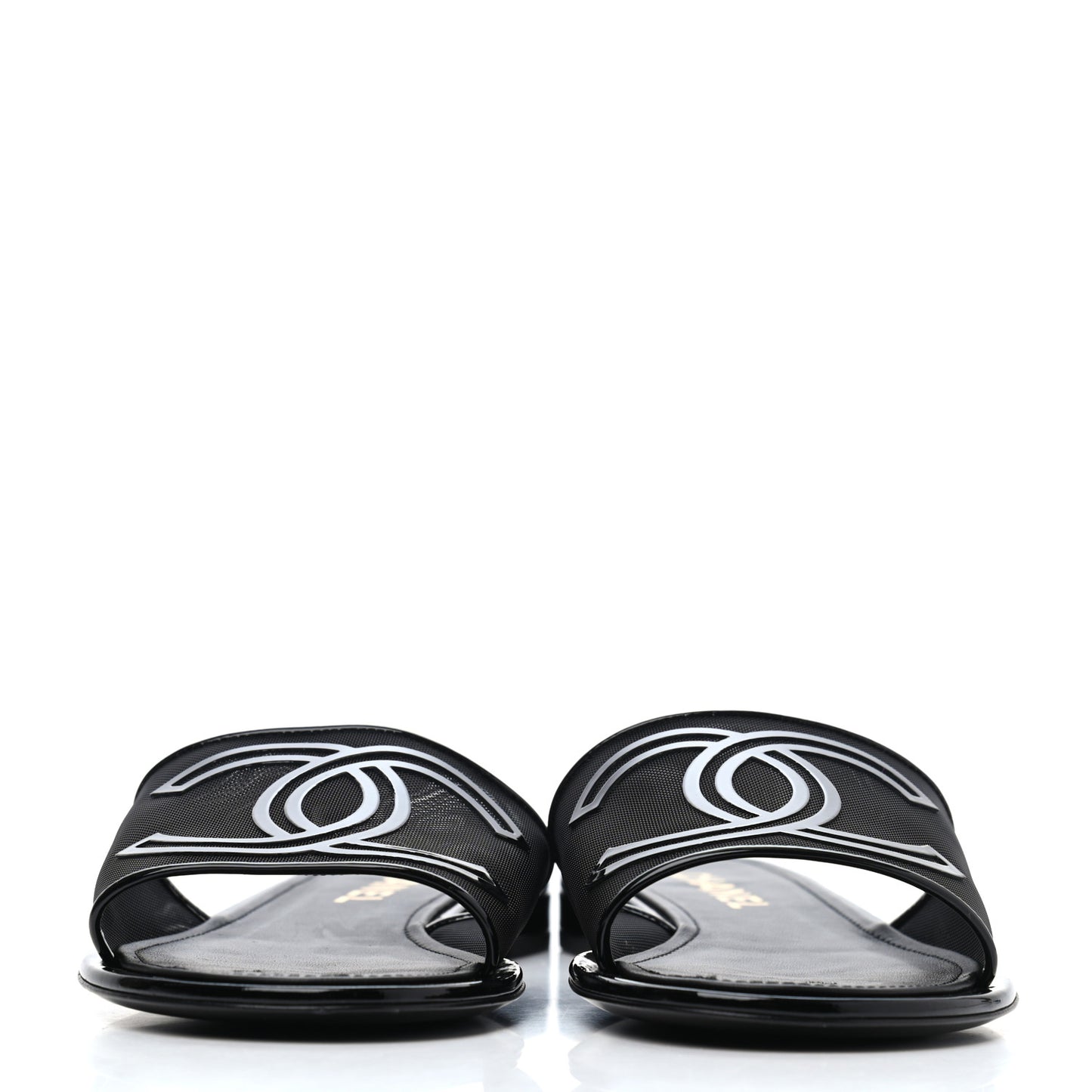 Mesh Patent Calfskin CC Mules 41 Black