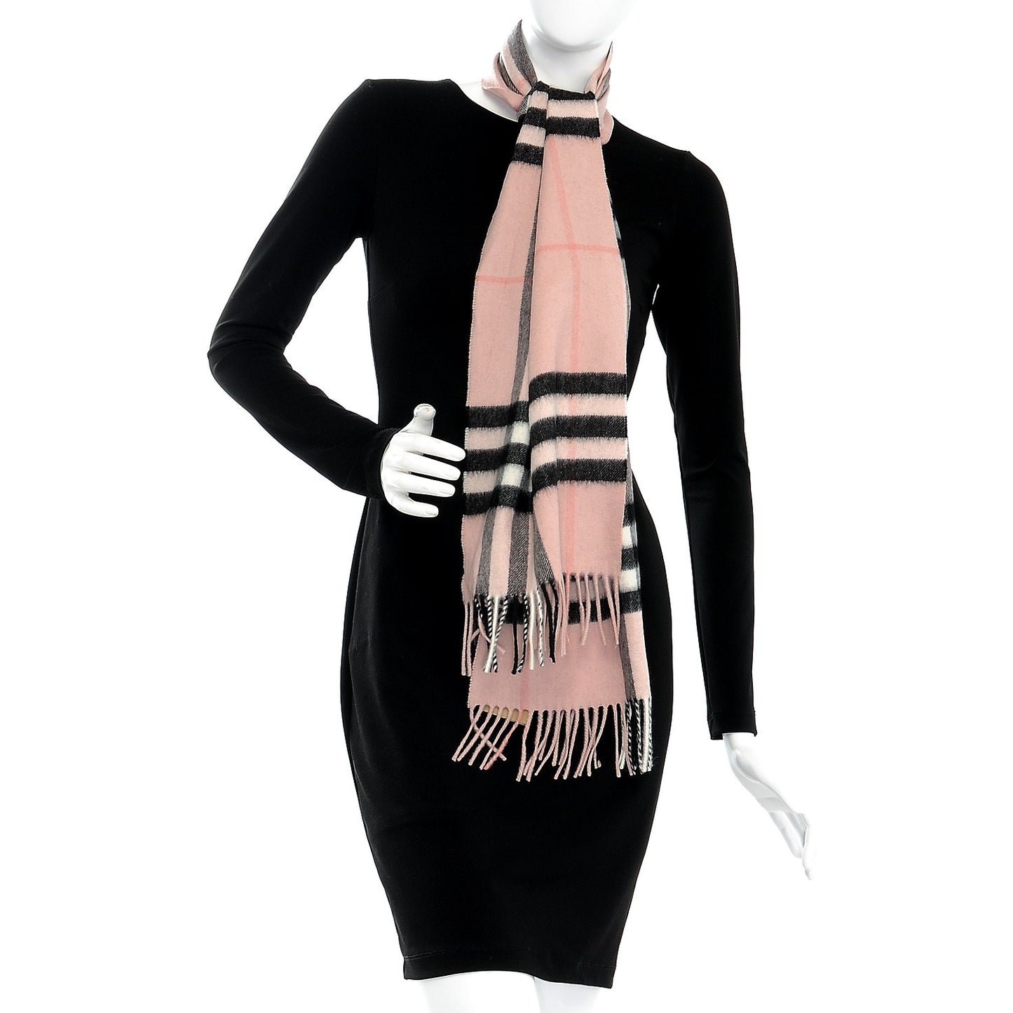 Cashmere Giant Heritage Check Fringe Scarf Ash Rose
