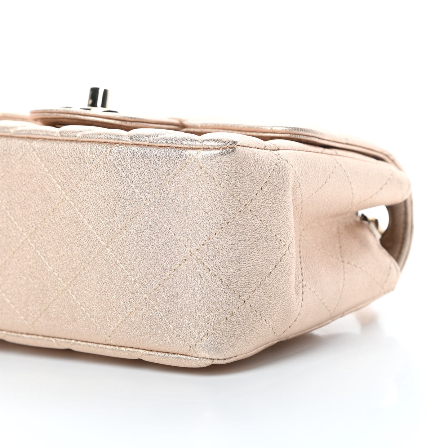 Metallic Lambskin Quilted Mini Square Flap Gold