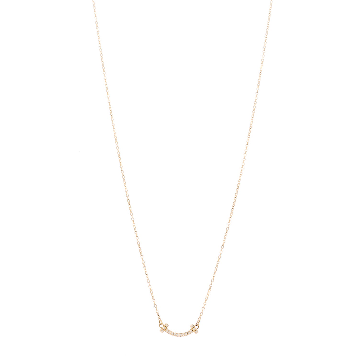 Tiffany 18K Yellow Gold Diamond Mini T Smile Pendant Necklace 1 of 5