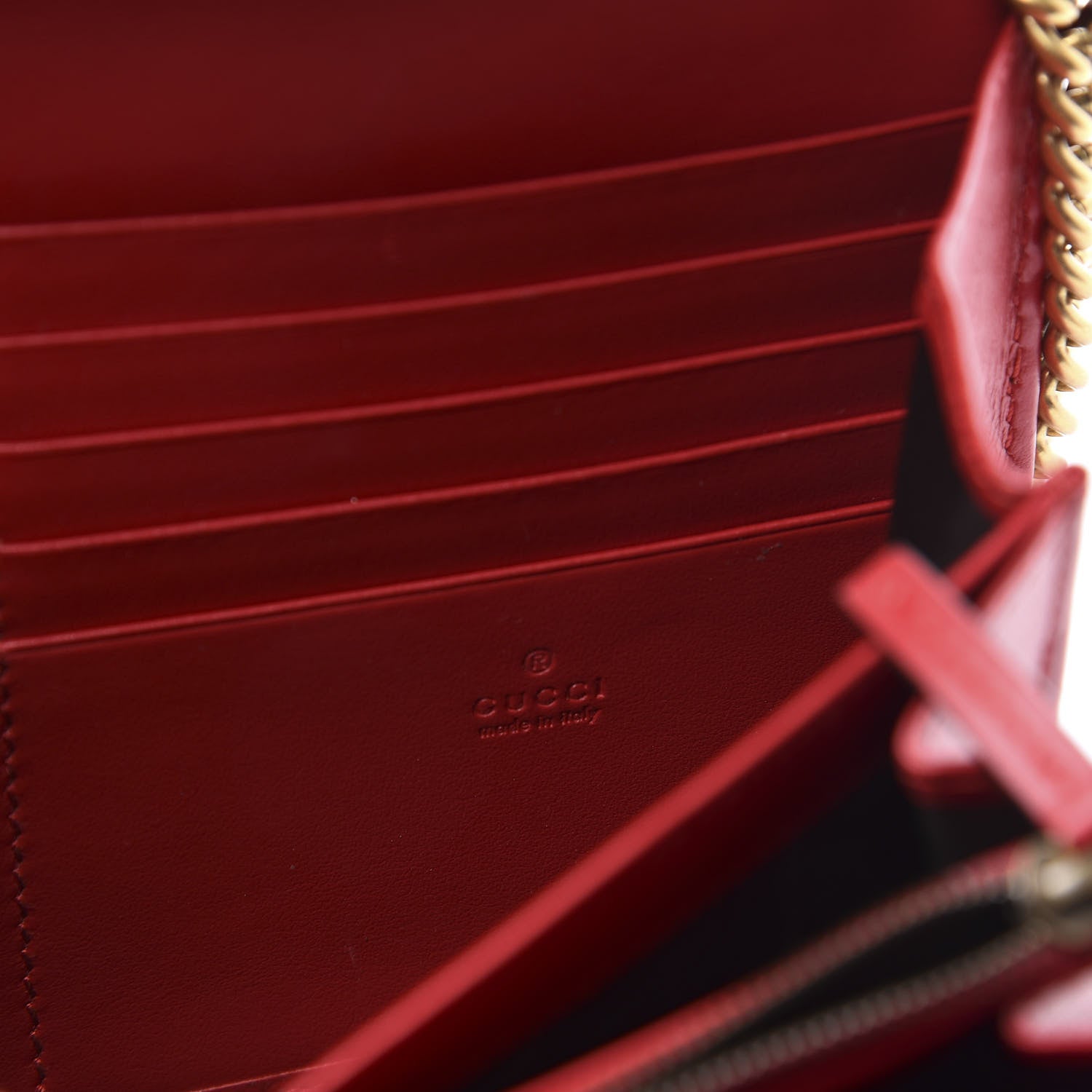 Gucci Calfskin Matelasse GG Marmont Chain Wallet Hibiscus Red 5 of 9