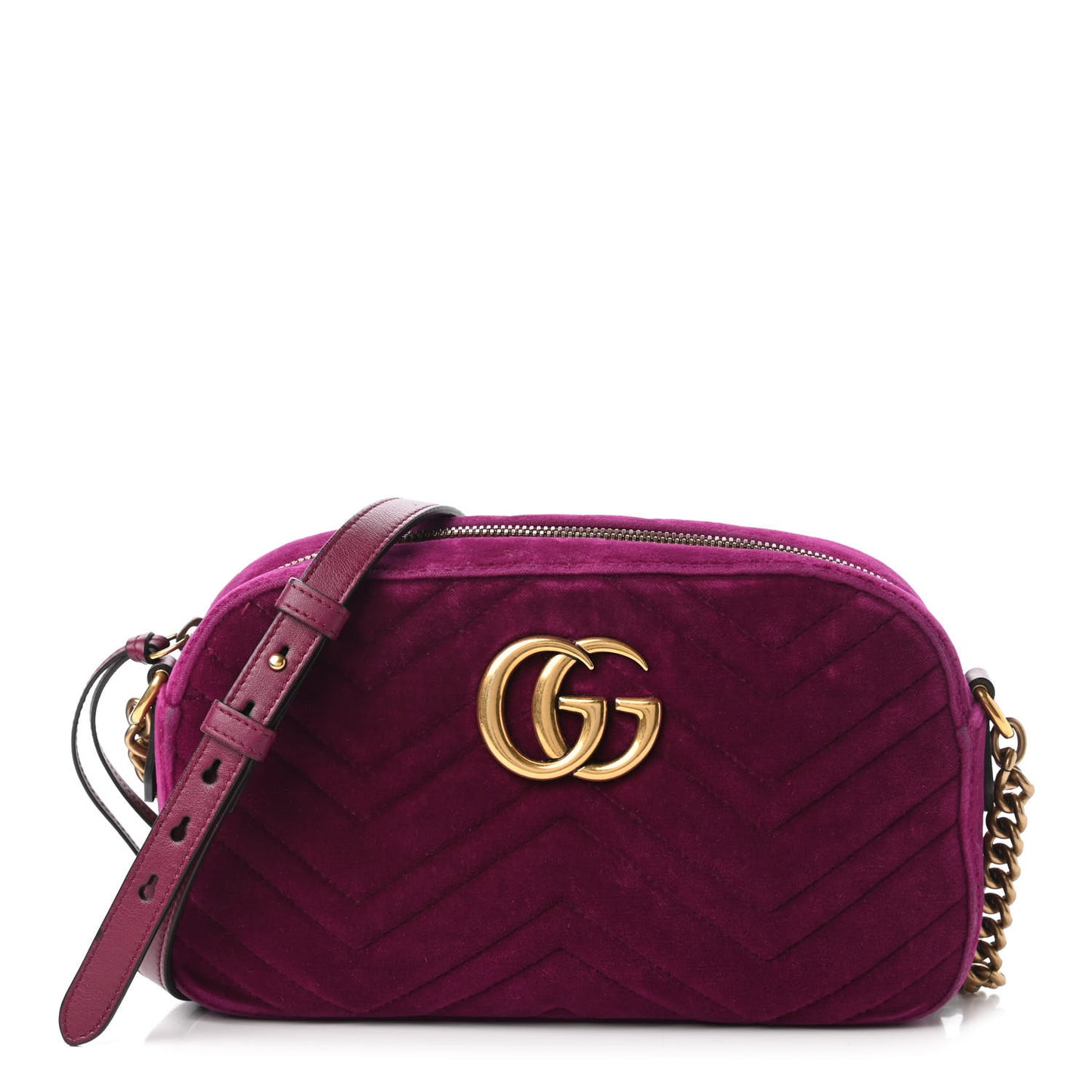 Velvet Matelasse Small GG Marmont Chain Shoulder Bag Fuchsia Violet Cyclamen
