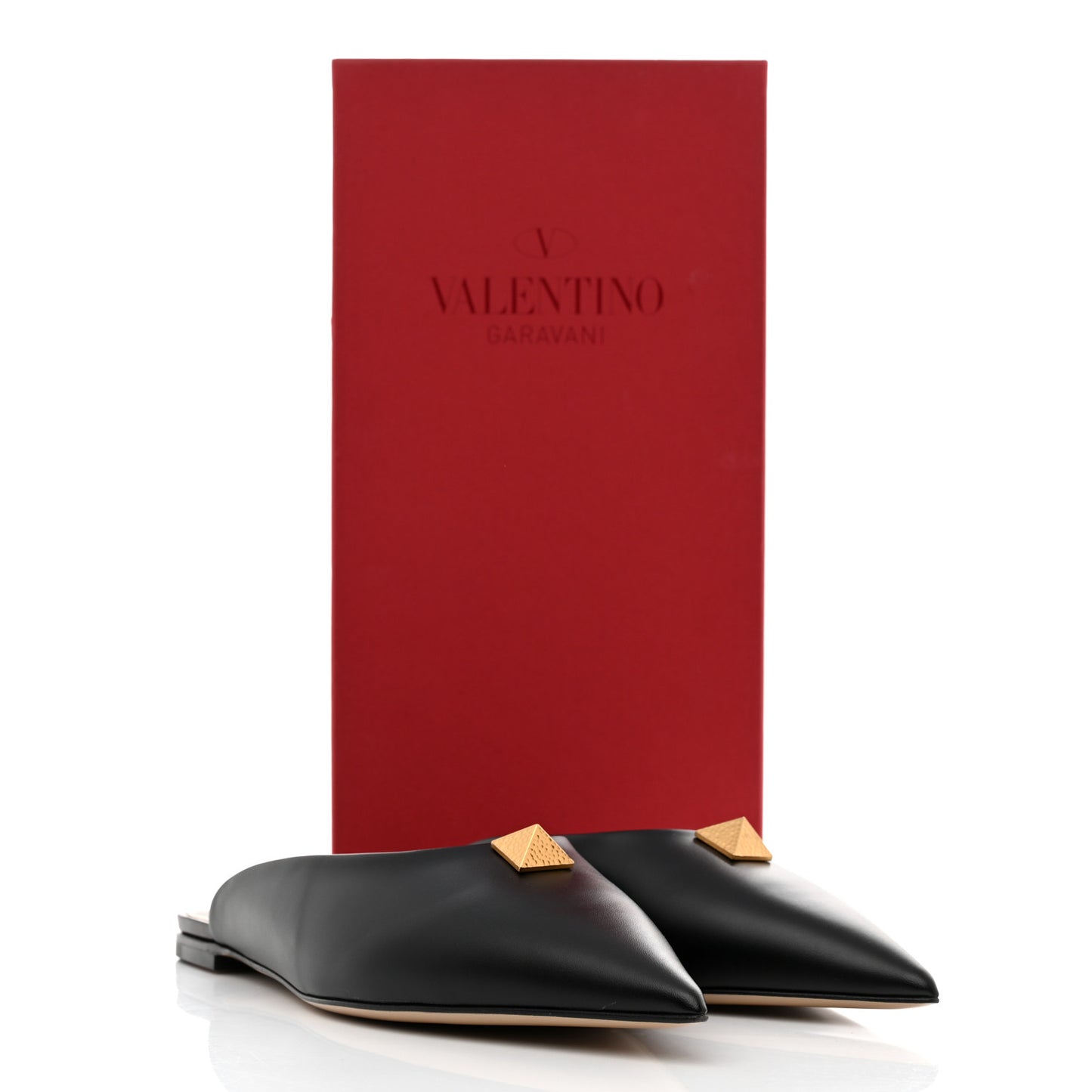 Calfskin Roman Stud Pointed Flat Mules 39 Black