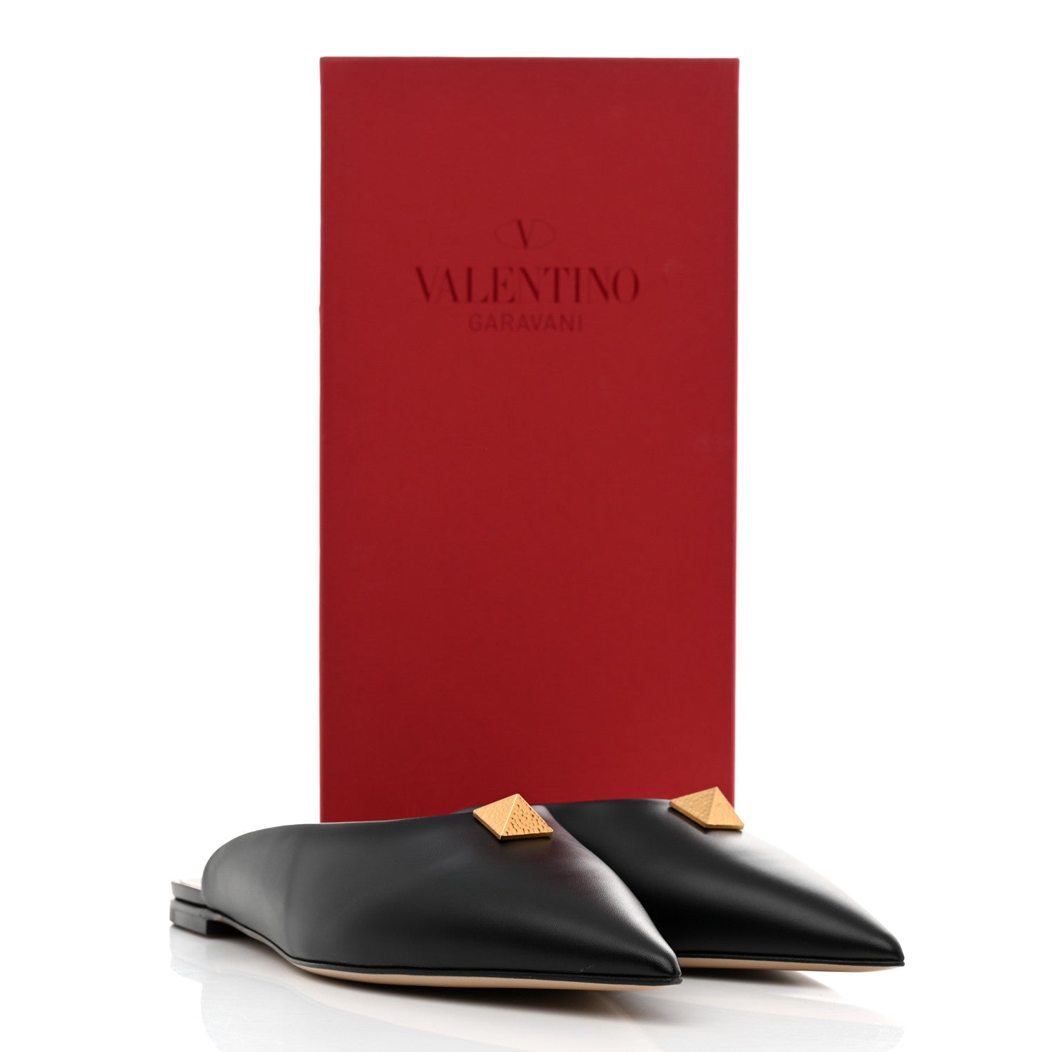 Valentino Garavani Calfskin Roman Stud Pointed Flat Mules 39 Black 9 of 9