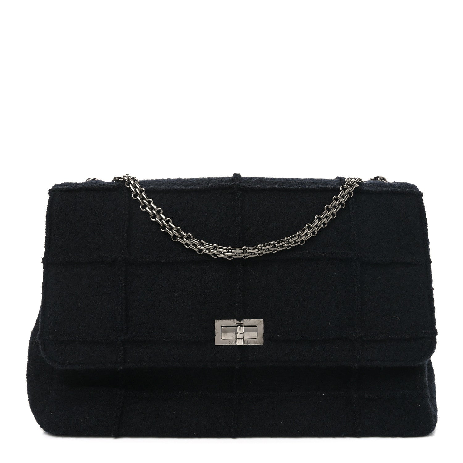 Chanel Wool Jumbo Chocolate Bar Mademoiselle Flap Black 1 of 10