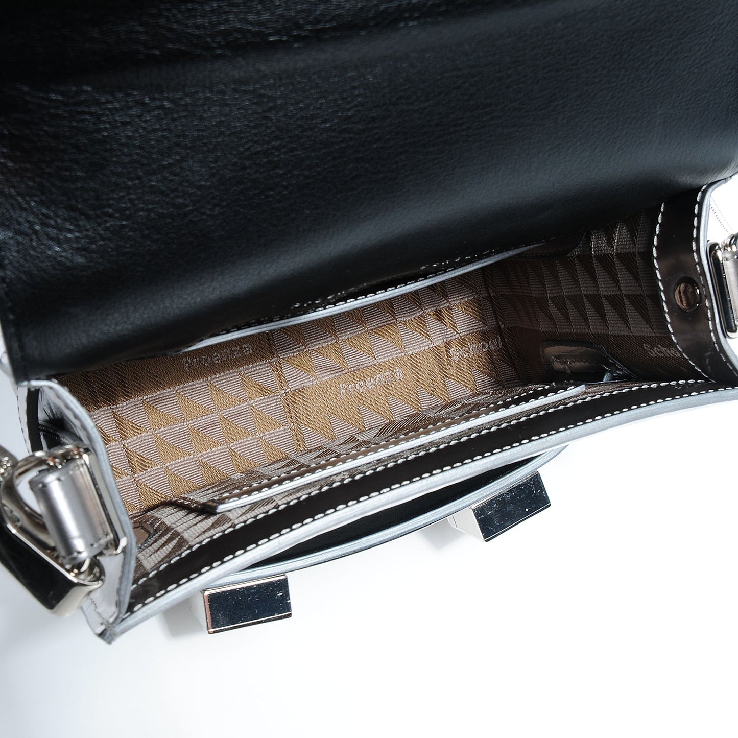 Diamond Embossed Patent Mini PS11 Classic Shoulder Bag Silver