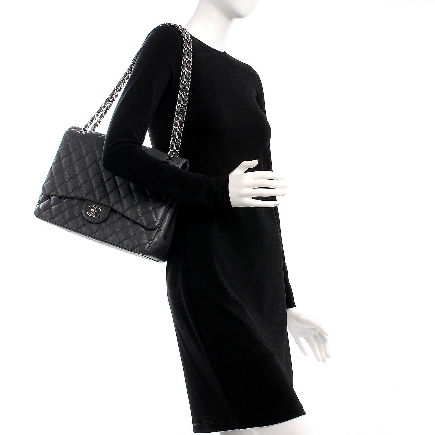 Chanel Lambskin Quilted Maxi Single Flap Grey 2 of 12
