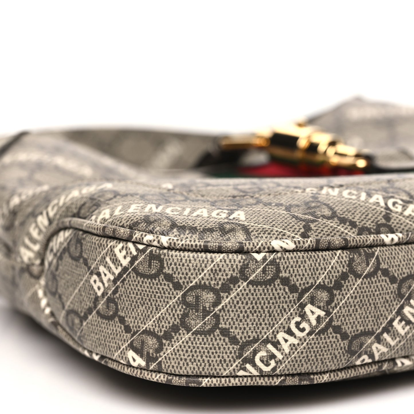 X BALENCIAGA GG Supreme Monogram Striped Logo Print Web Small Jackie 1961 Hobo Beige Ebony Mystic White