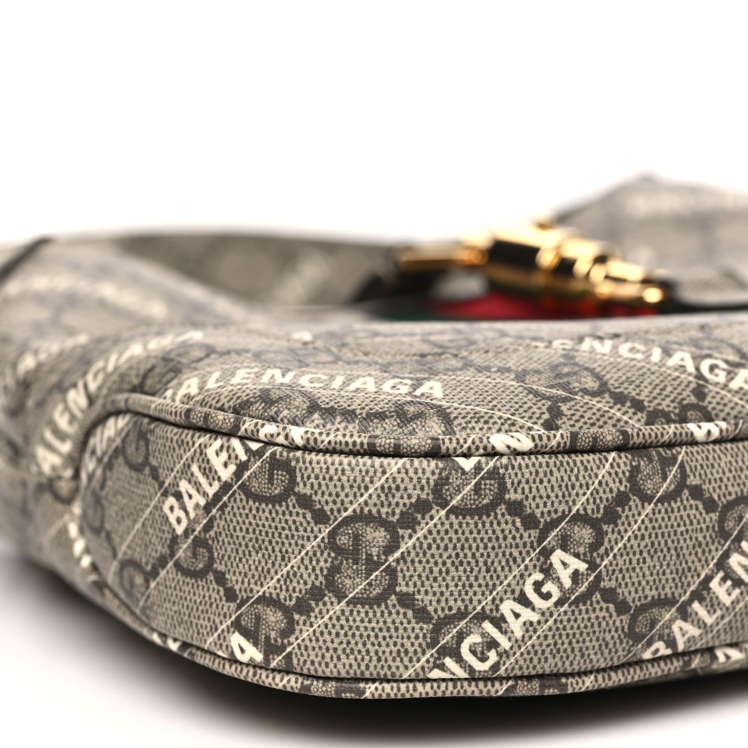 Gucci X BALENCIAGA GG Supreme Monogram Striped Logo Print Web Small Jackie 1961 Hobo Beige Ebony Mystic White 9 of 10