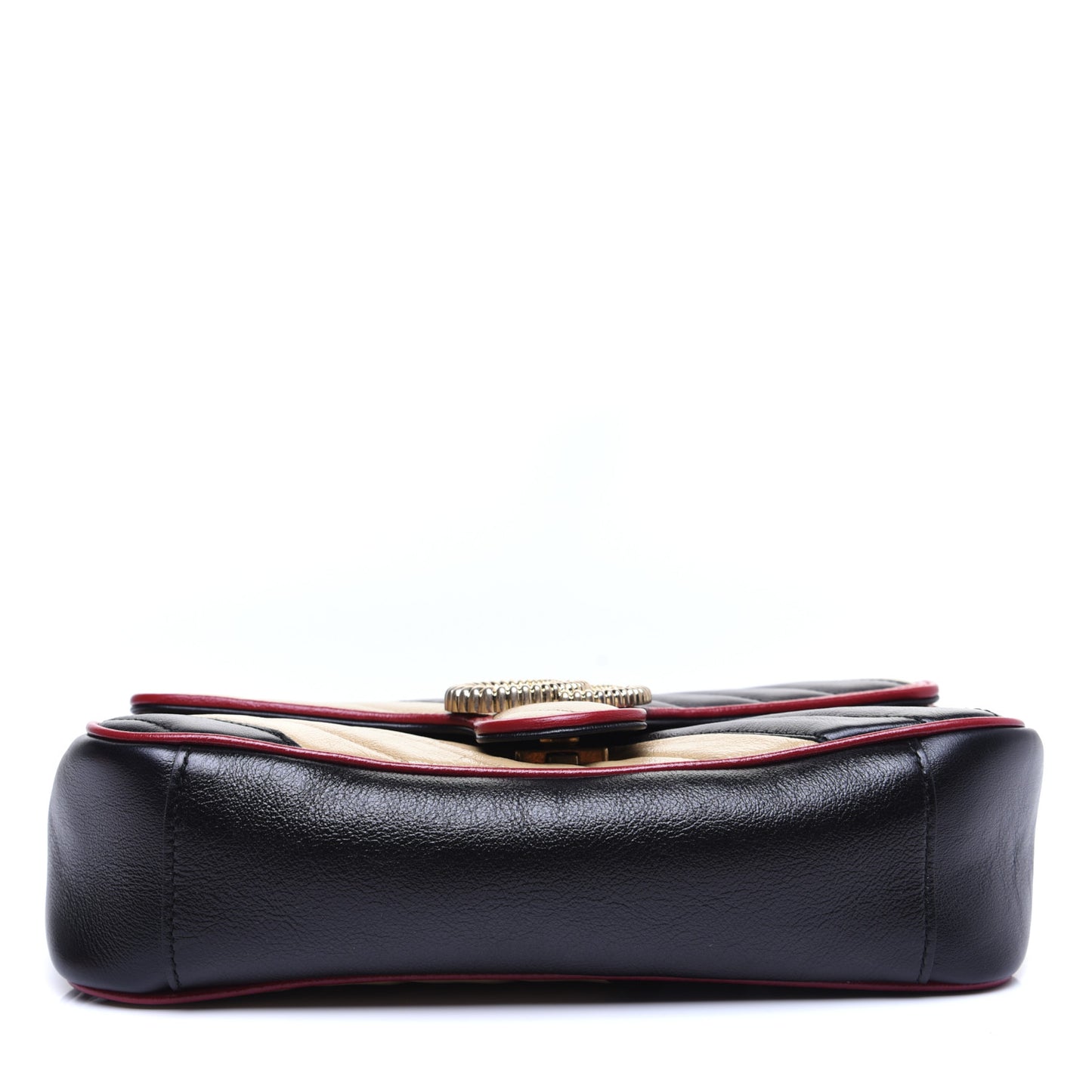 Vintage Effect Calfskin Matelasse Diagonal Striped Small Torchon GG Marmont Shoulder Bag Black Beige