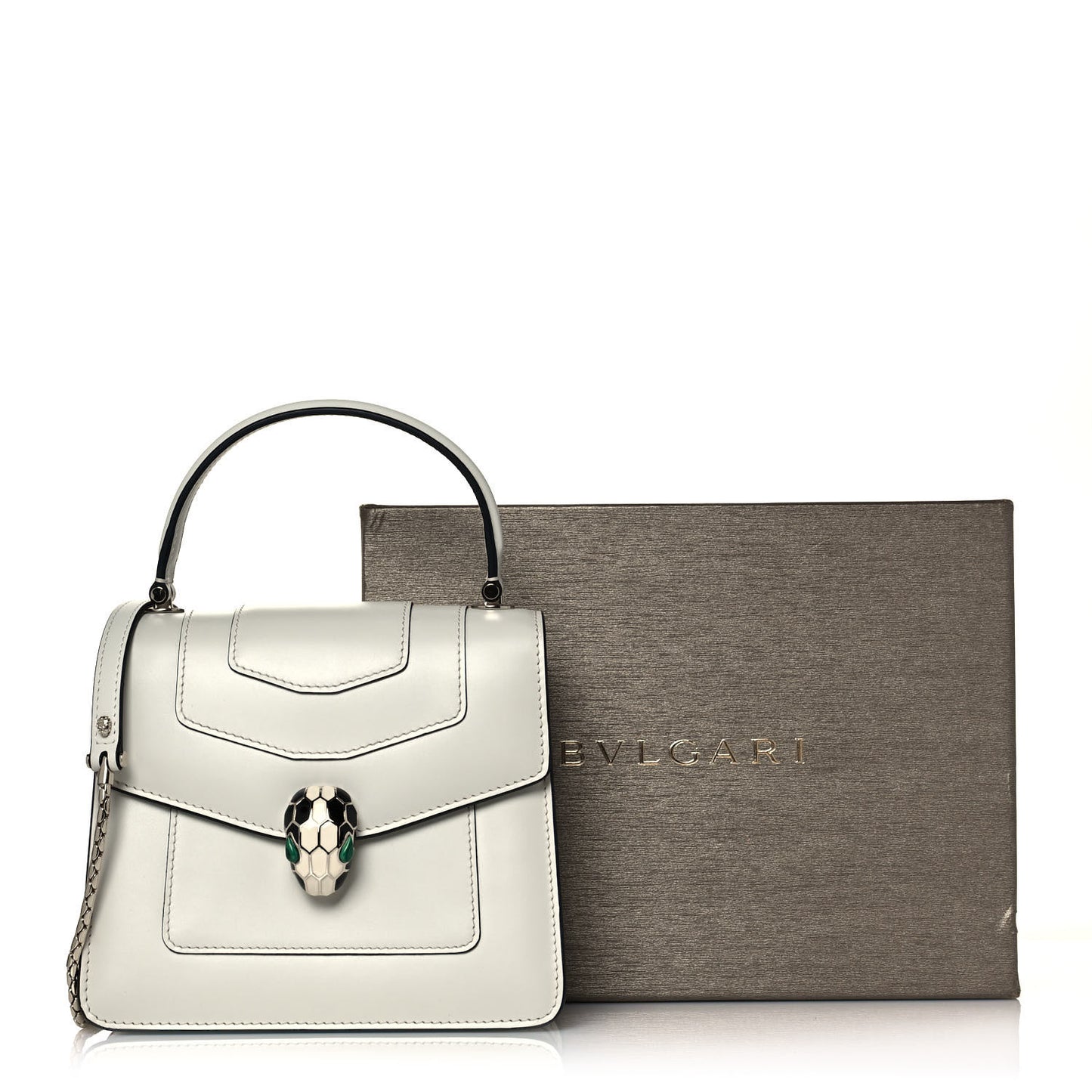 Calfskin Serpenti Forever Top Handle White