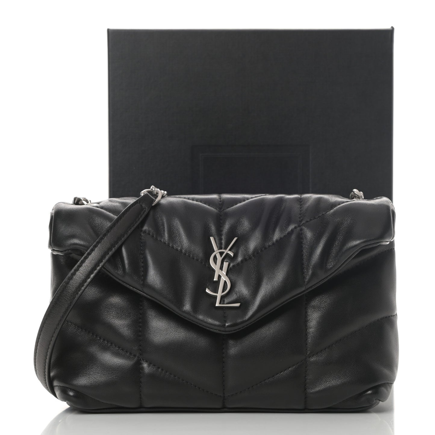 Lambskin Quilted Toy Loulou Puffer Monogram Chain Satchel Black