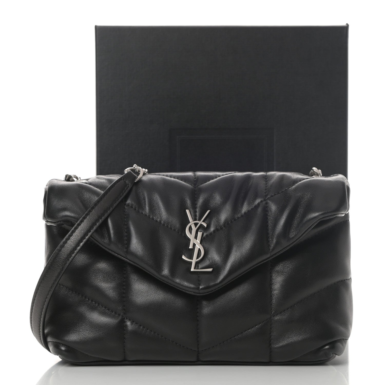 Saint Laurent Lambskin Quilted Toy Loulou Puffer Monogram Chain Satchel Black 11 of 11