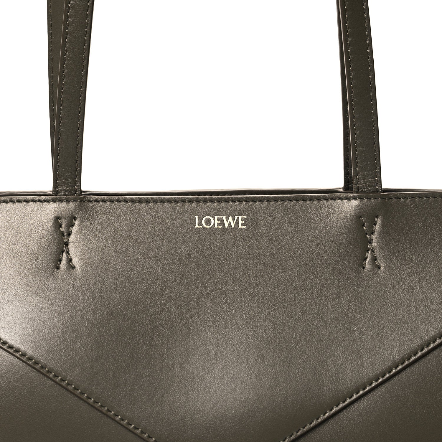Loewe Shiny Calfskin Mini Cropped Puzzle Fold Tote Dark Khaki Green 8 of 10