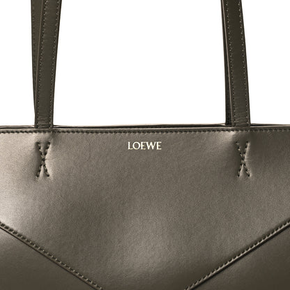 Loewe Shiny Calfskin Mini Cropped Puzzle Fold Tote Dark Khaki Green 8 of 10