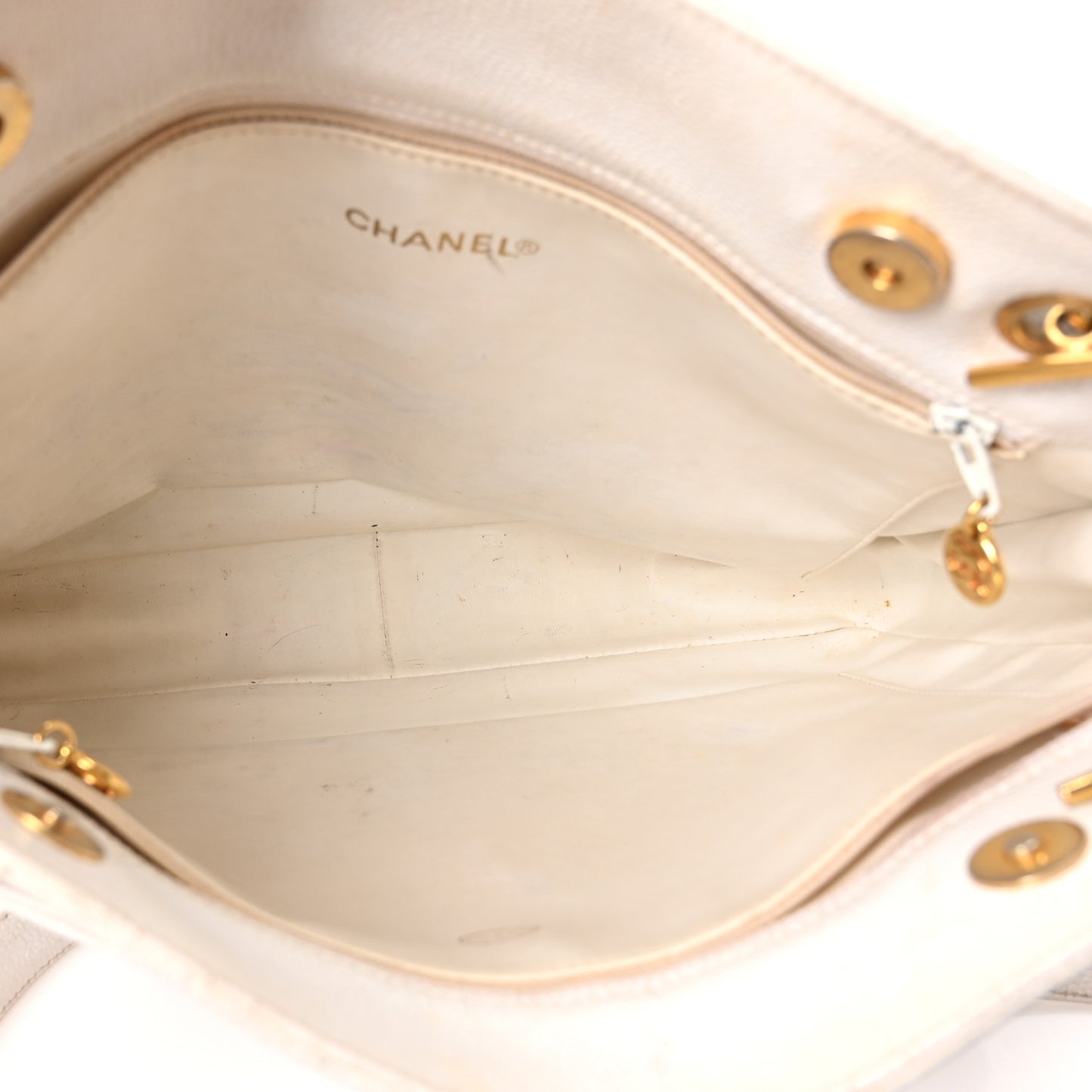 Caviar Flap Shoulder Bag White