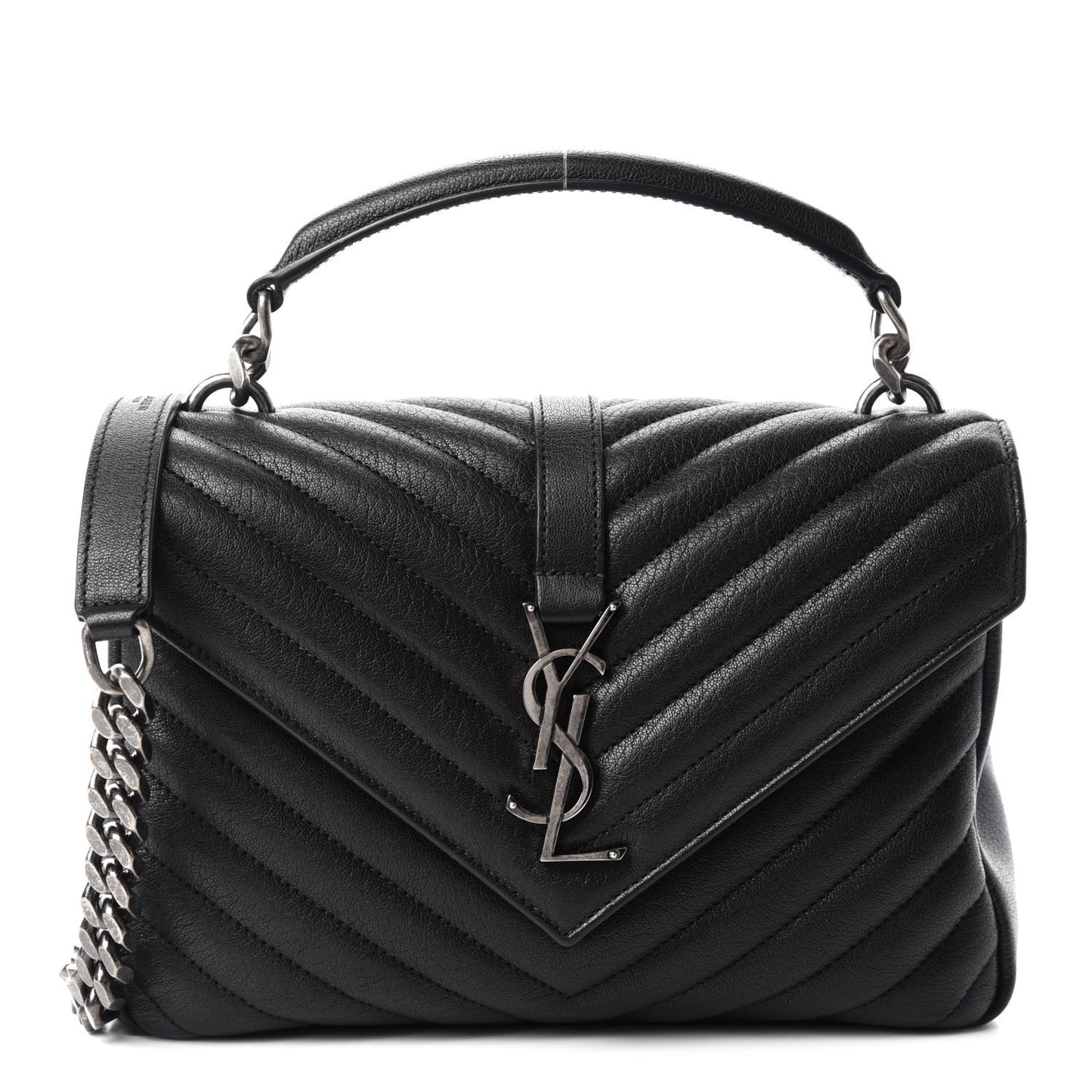 Sheepskin Matelasse Chevron Monogram Medium College Bag Black