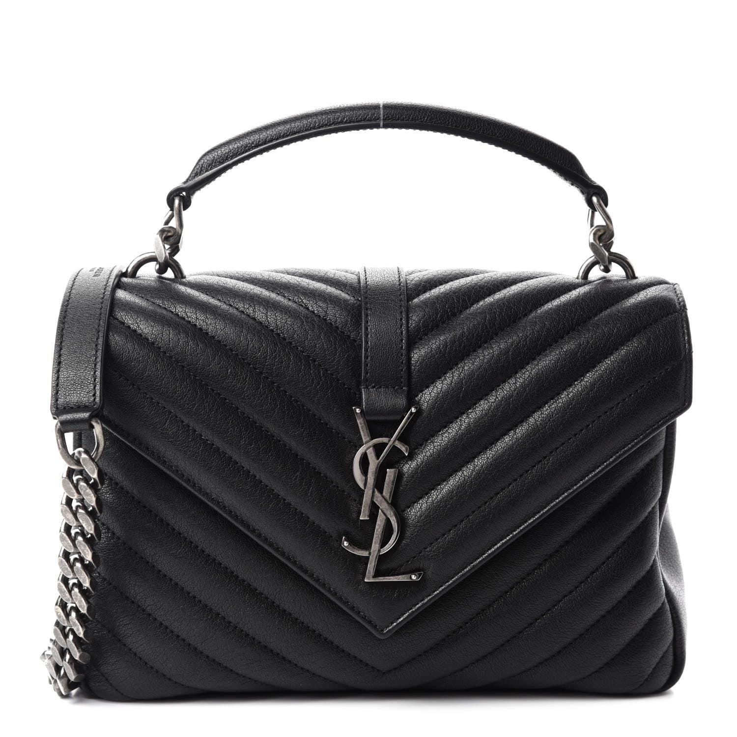 Saint Laurent Sheepskin Matelasse Chevron Monogram Medium College Bag Black 1 of 11