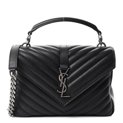 Saint Laurent Sheepskin Matelasse Chevron Monogram Medium College Bag Black 1 of 11