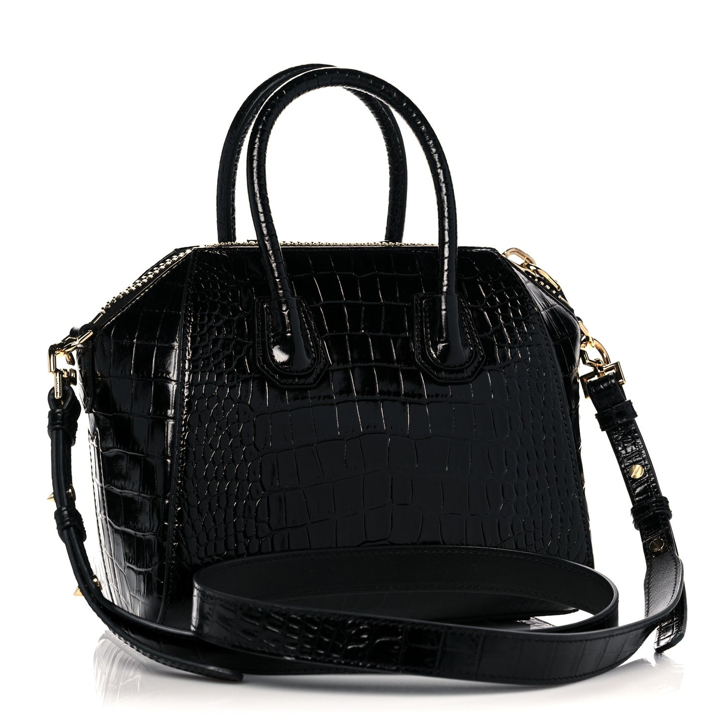 Calfskin Crocodile Embossed Mini Antigona Black
