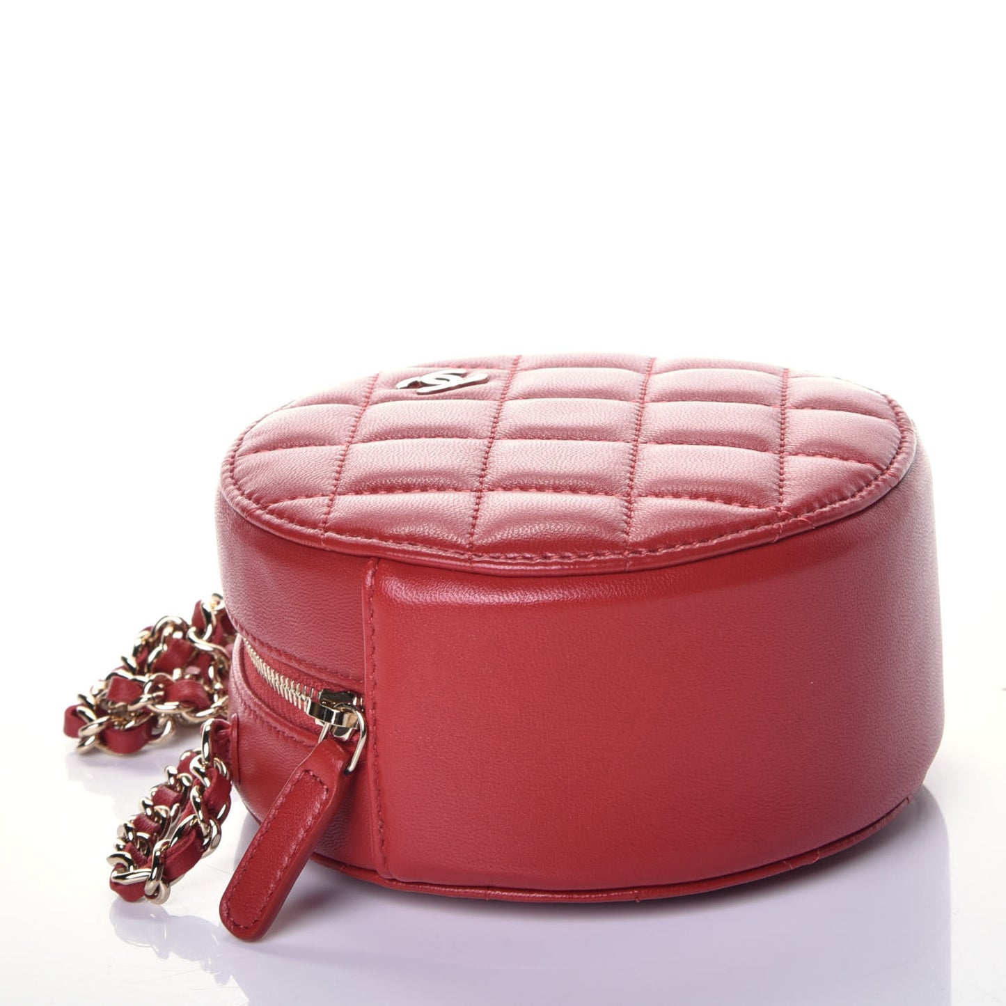 Lambskin Quilted Round Clutch With Chain Red