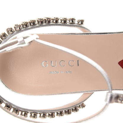 Gucci Nappa Silk Crystal Bertie T-Strap Low Heel Sandals 35 Argento 7 of 9